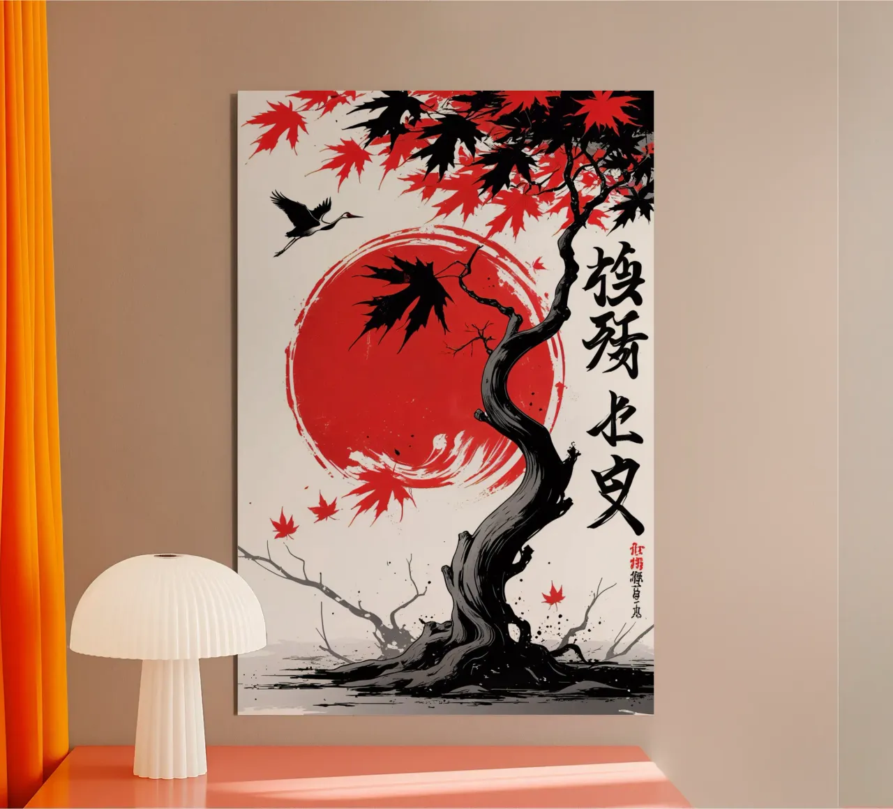 Japanese Style Crane and Tree alluminio dibond da Jeff Studio