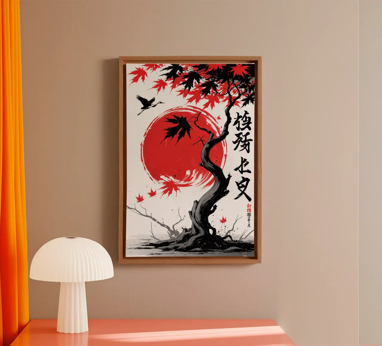 Japanese Style Crane and Tree tela con Cornice a cassetta da Jeff Studio