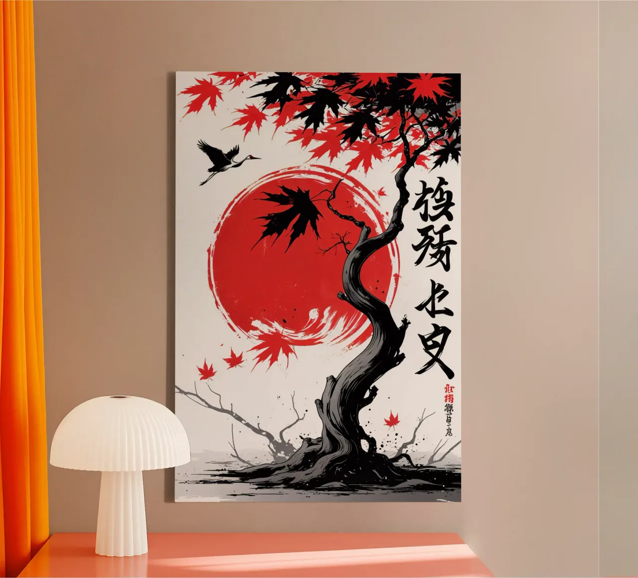 Japanese Style Crane and Tree tela con Cornice a cassetta da Jeff Studio