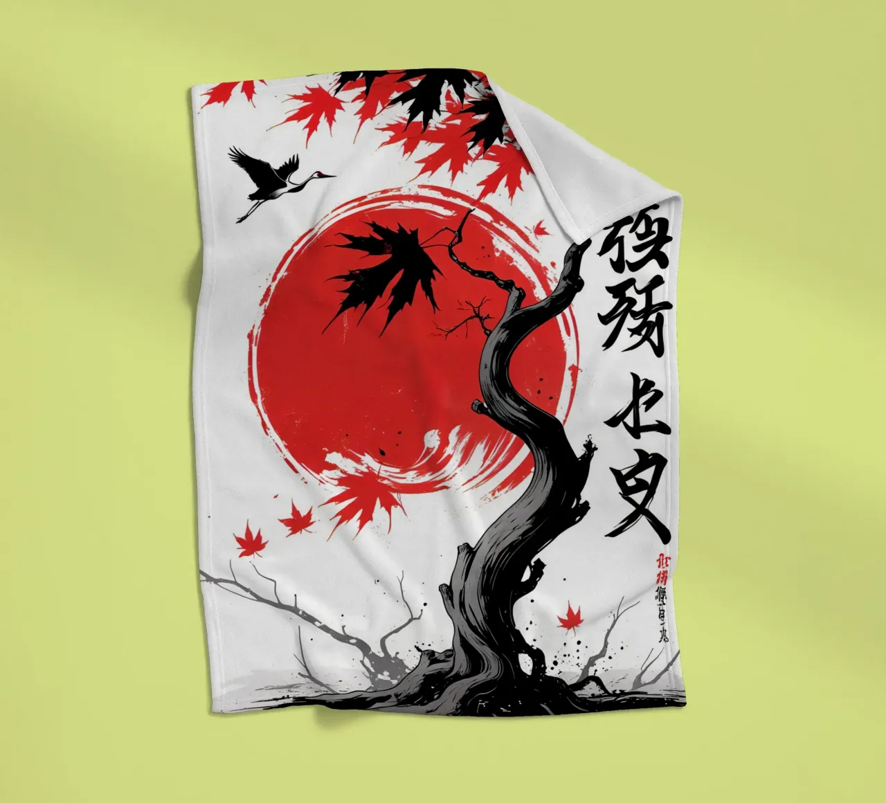 Japanese Style Crane and Tree coperta in pile da Jeff Studio