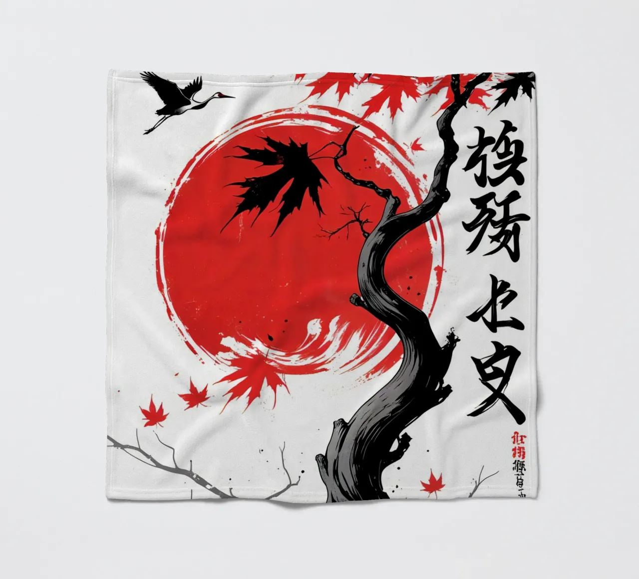 Japanese Style Crane and Tree coperta in pile da Jeff Studio