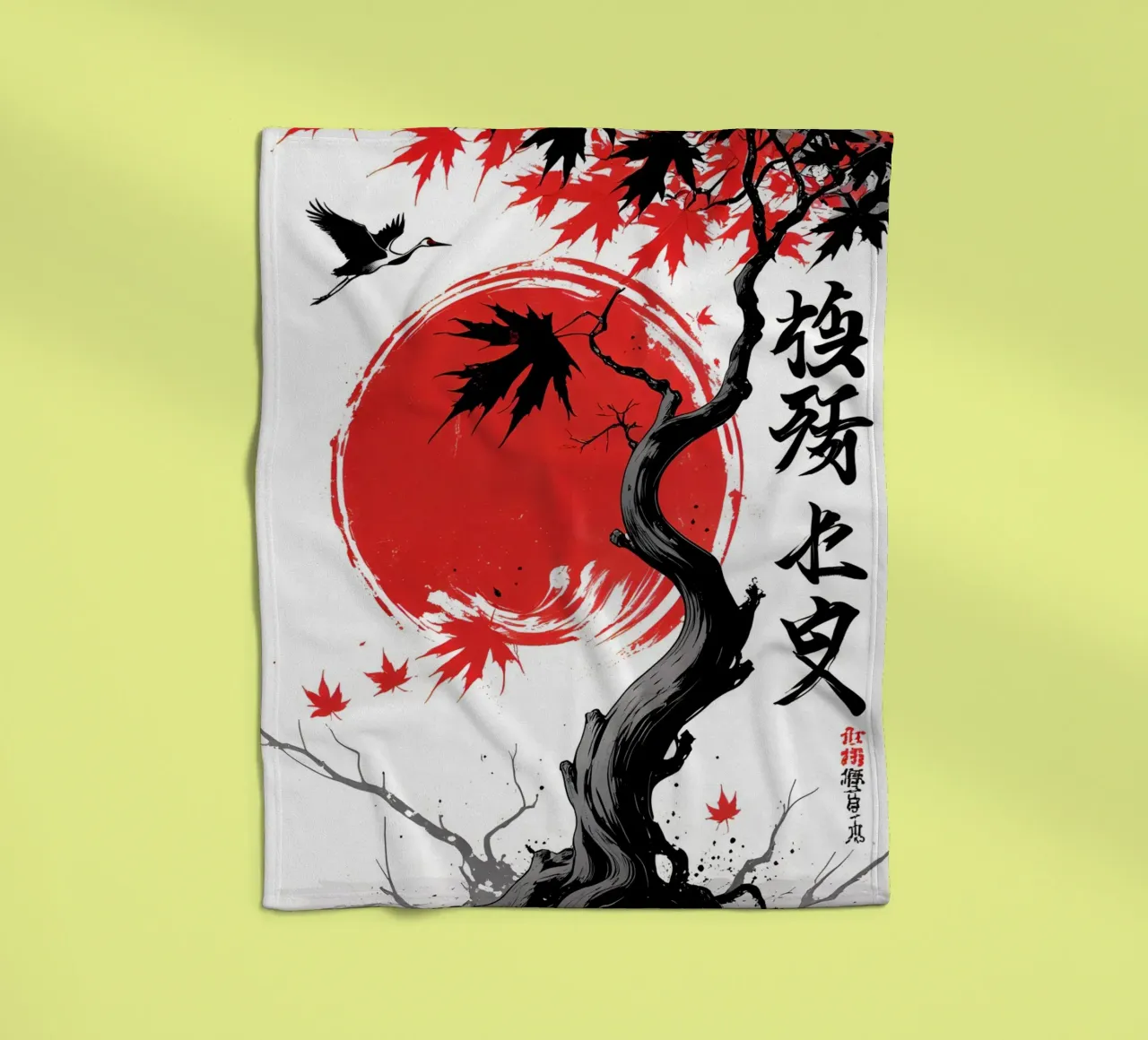 Japanese Style Crane and Tree coperta in pile da Jeff Studio