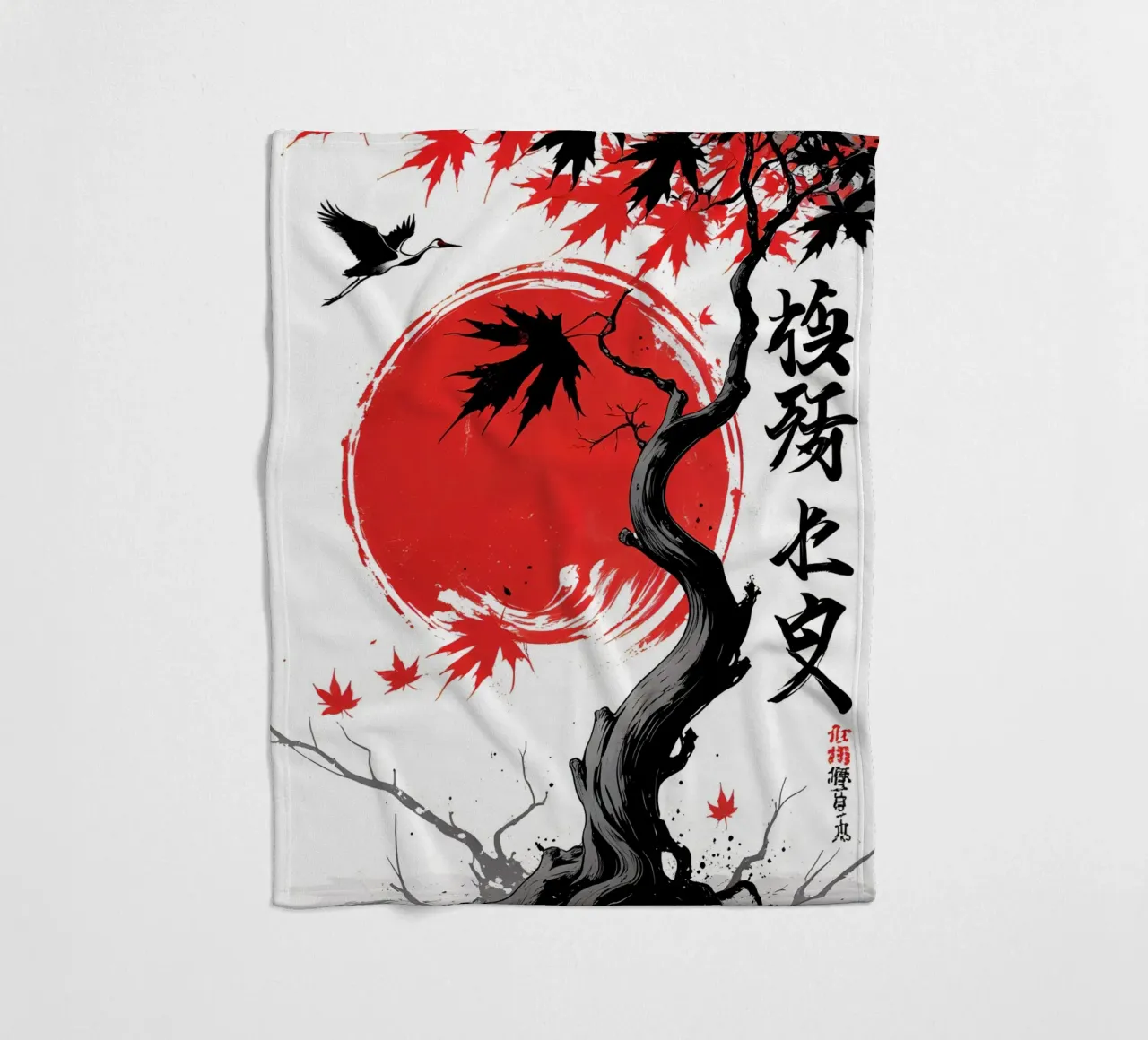 Japanese Style Crane and Tree coperta in pile da Jeff Studio