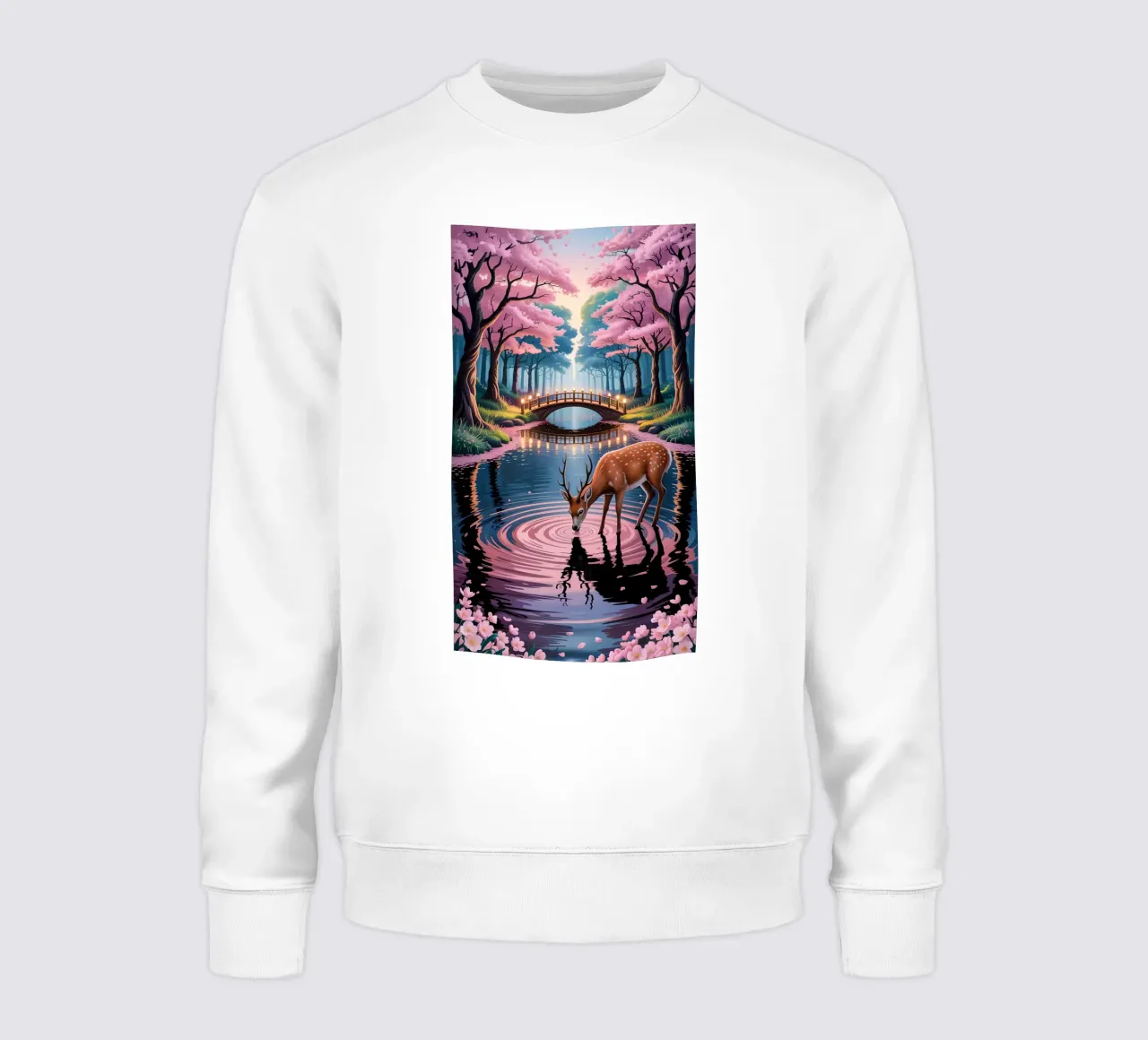 Deer With Beautiful Sakura River felpa da Jeff Studio