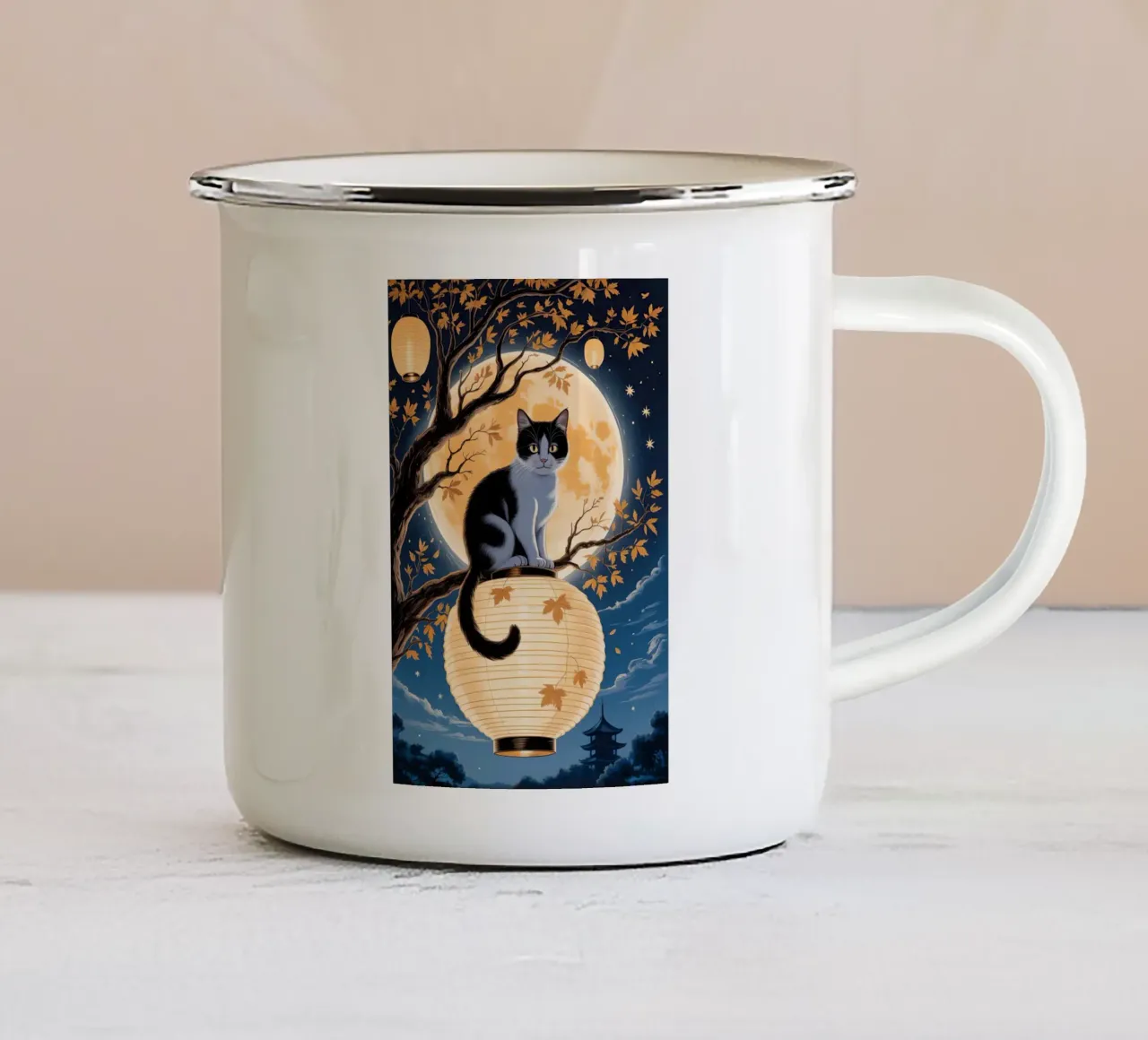 Cute Cat in Moonlight tazza in smalto da Jeff Studio