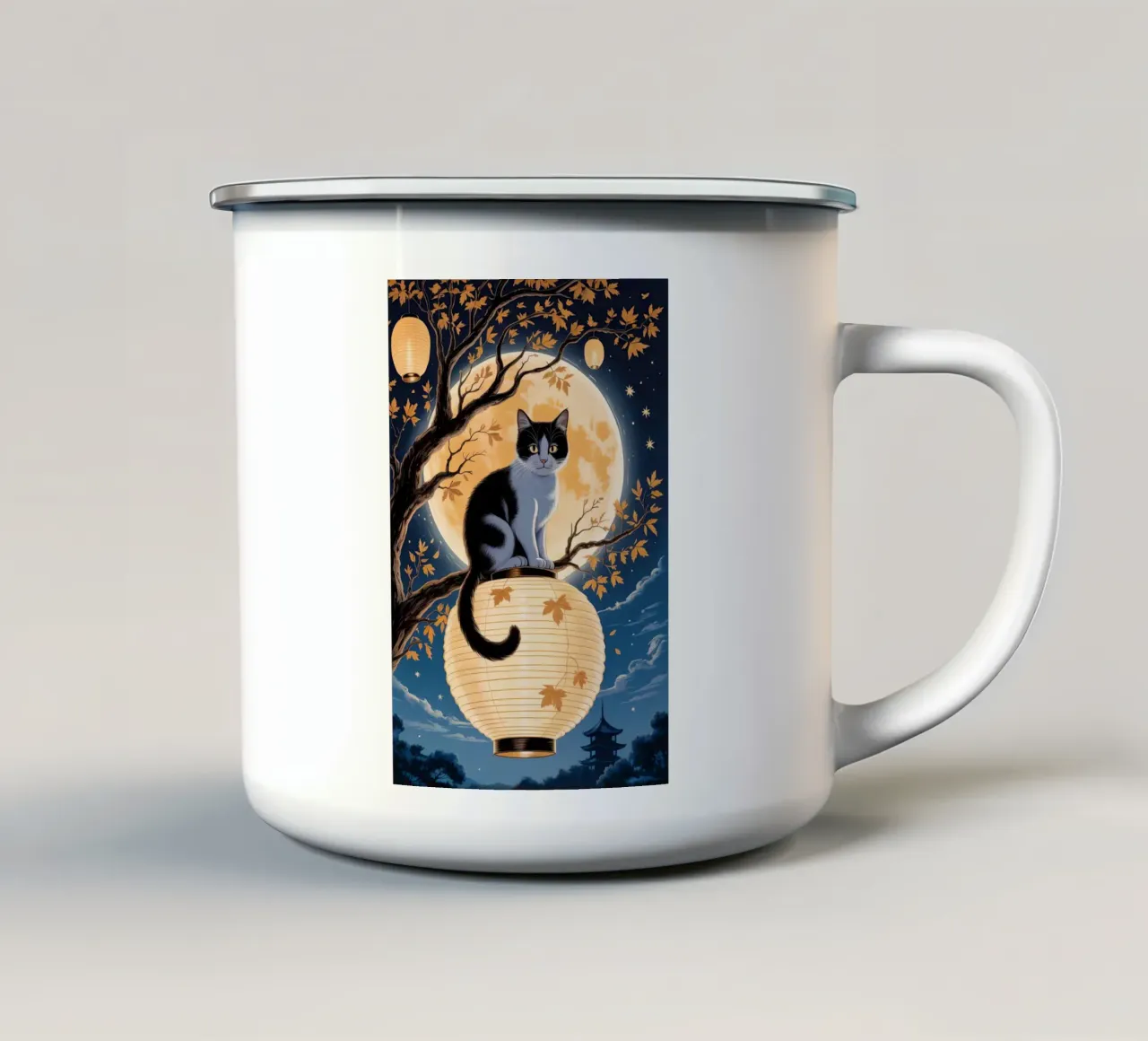 Cute Cat in Moonlight tazza in smalto da Jeff Studio