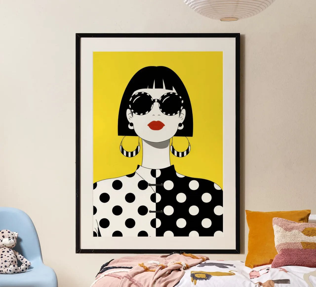 Diva pop a pois poster con telaio in legno da Luna Aura