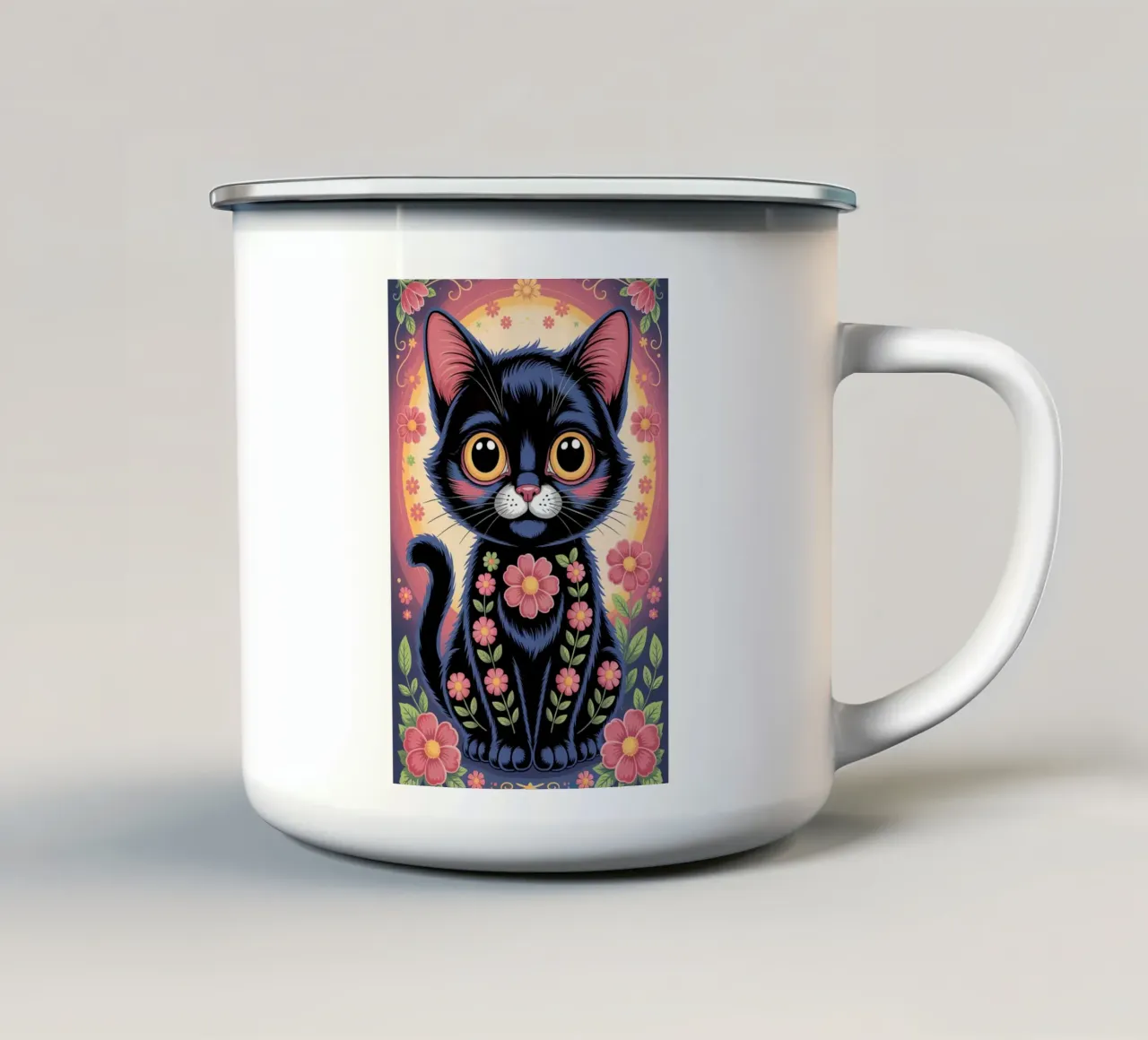 Cute Cat with Flowers tazza in smalto da Jeff Studio