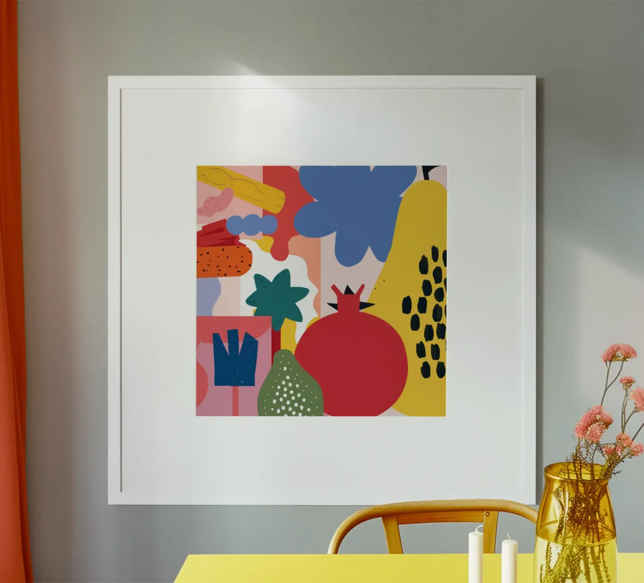 Pomegranate Pop Art poster con telaio in legno da Irish Strokes