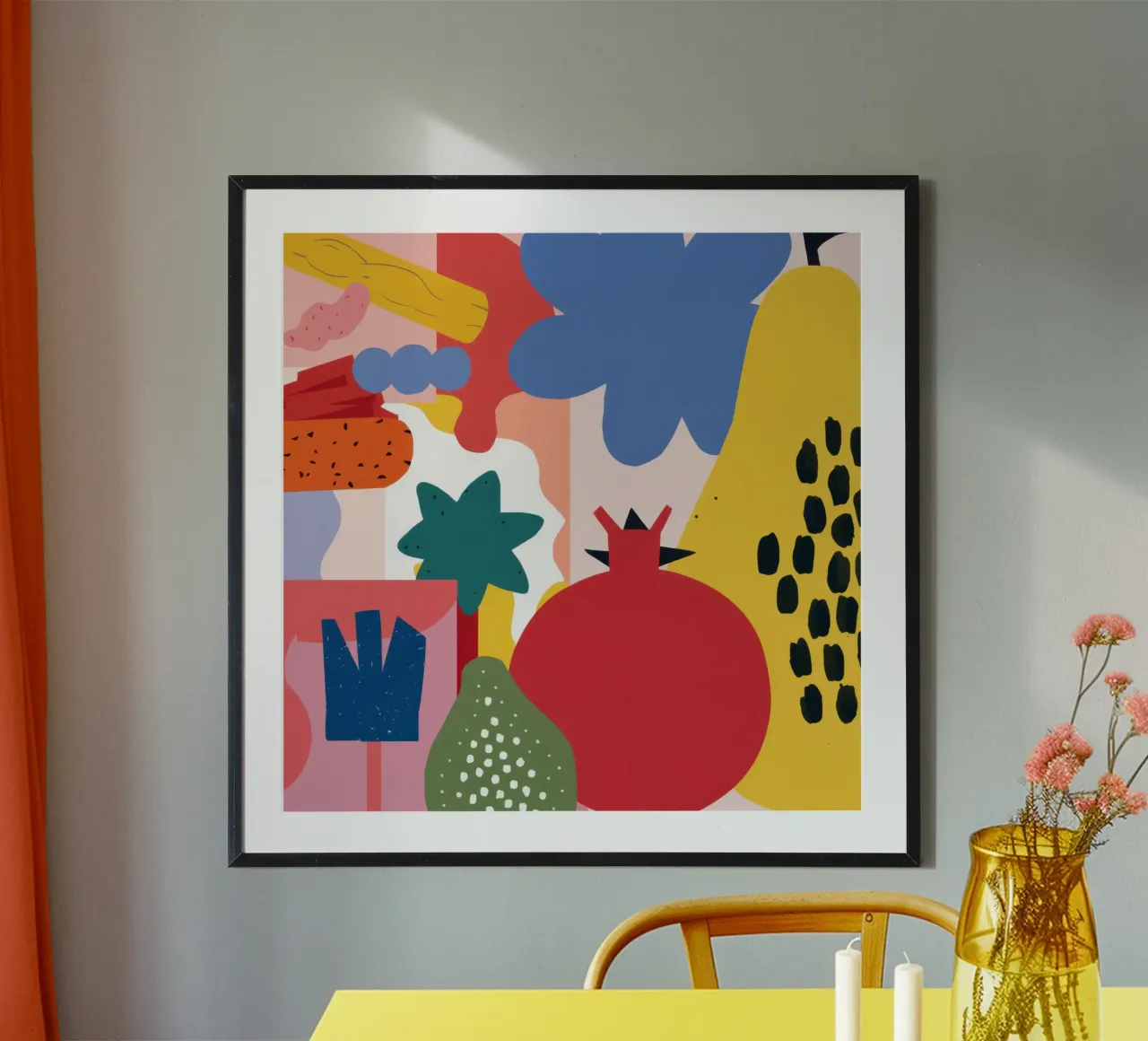Pomegranate Pop Art poster con telaio in legno da Irish Strokes