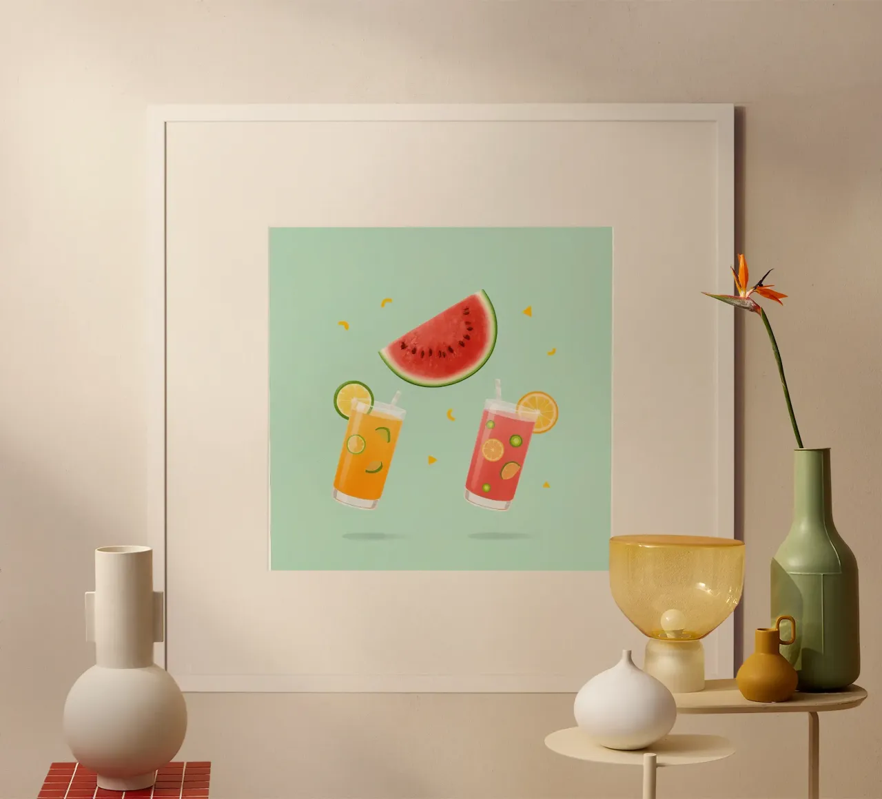 Succhi di frutta con fette di anguria e coriandoli poster da DesignDoodle