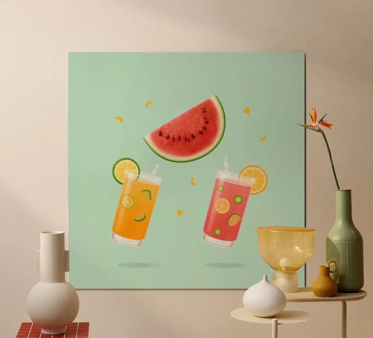 Succhi di frutta con fette di anguria e coriandoli poster da DesignDoodle