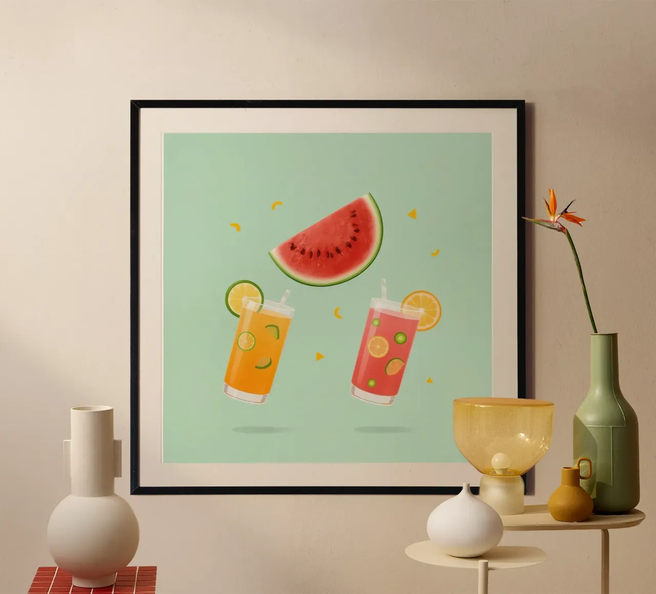 Succhi di frutta con fette di anguria e coriandoli poster da DesignDoodle