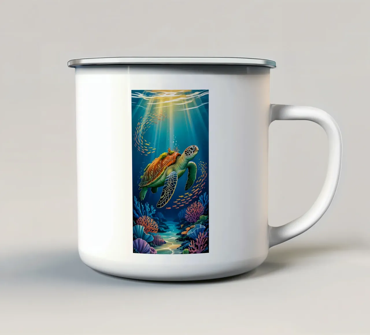 Turtle in a Beautiful Sea tazza in smalto da Jeff Studio