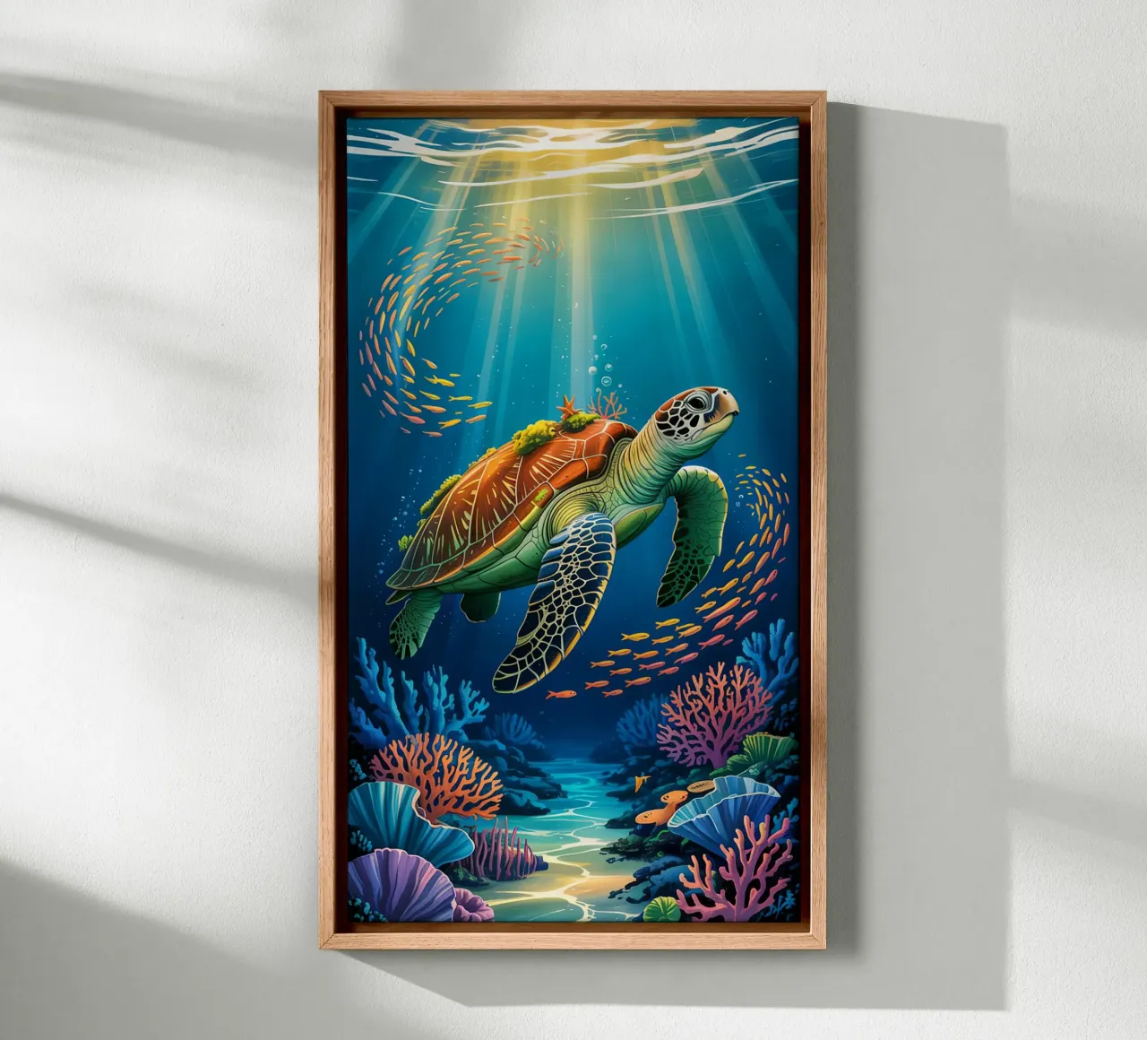 Turtle in a Beautiful Sea tela con Cornice a cassetta da Jeff Studio