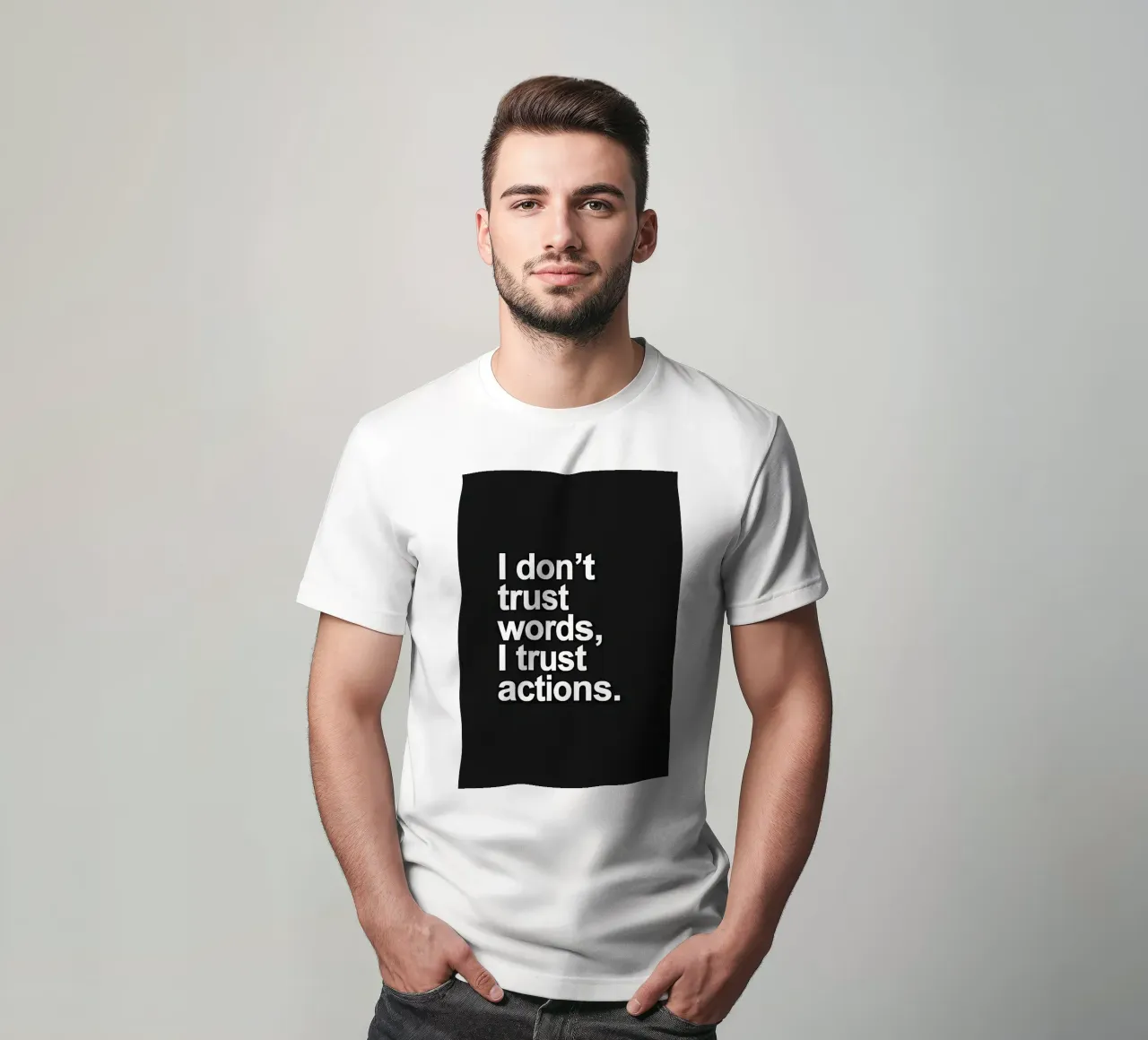 "| don't trust words, trust actions." t-shirt da Type & Tape