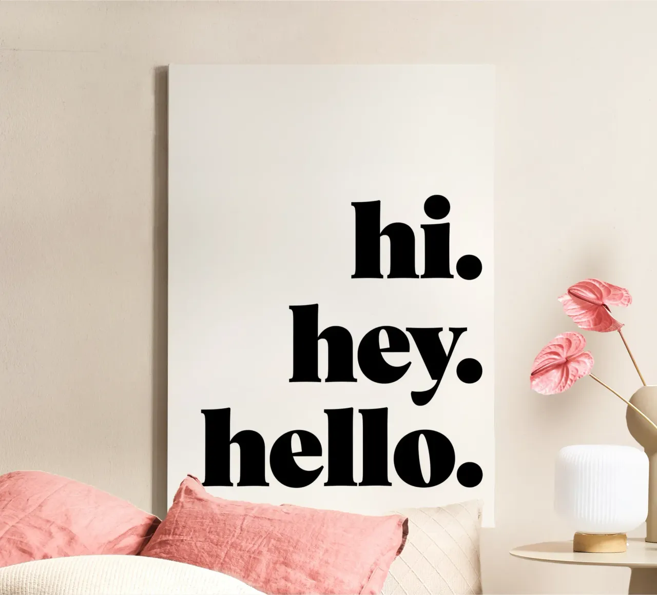 "hi. hey. hello." tela con Cornice a cassetta da Type & Tape