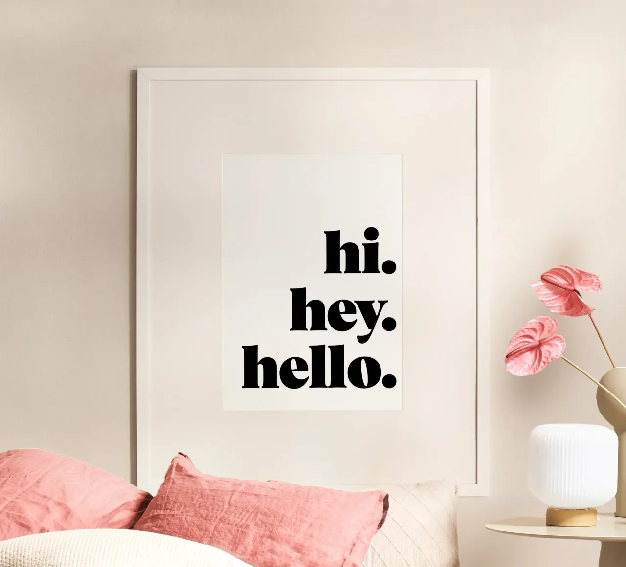 "hi. hey. hello." poster con telaio in alluminio da Type & Tape