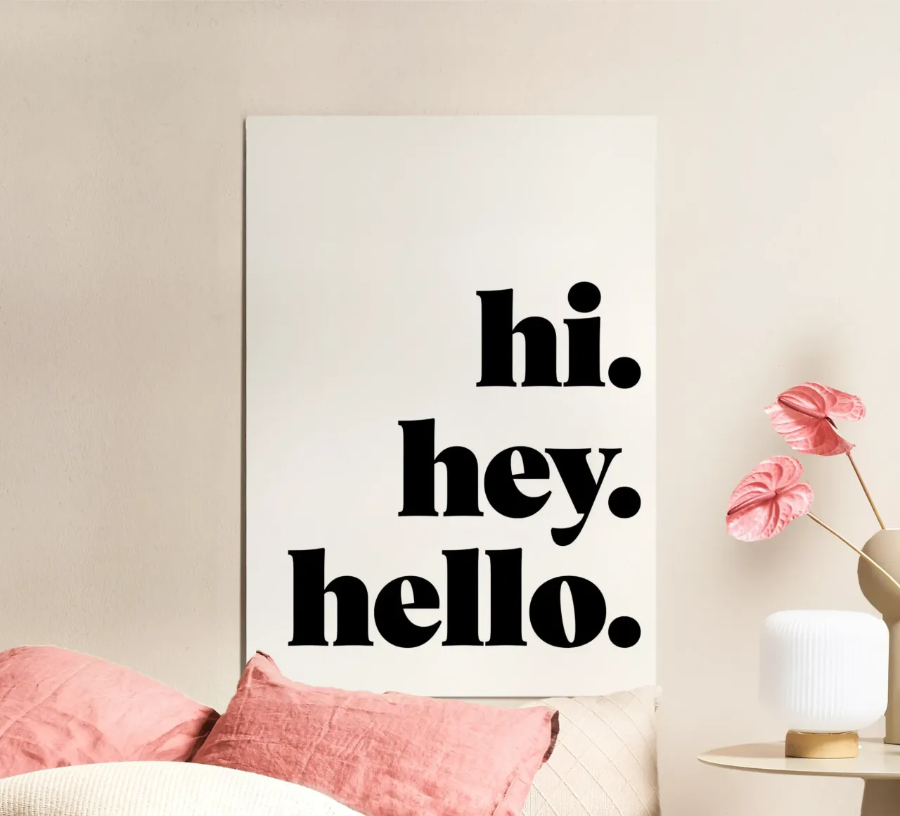 "hi. hey. hello." poster con telaio in alluminio da Type & Tape