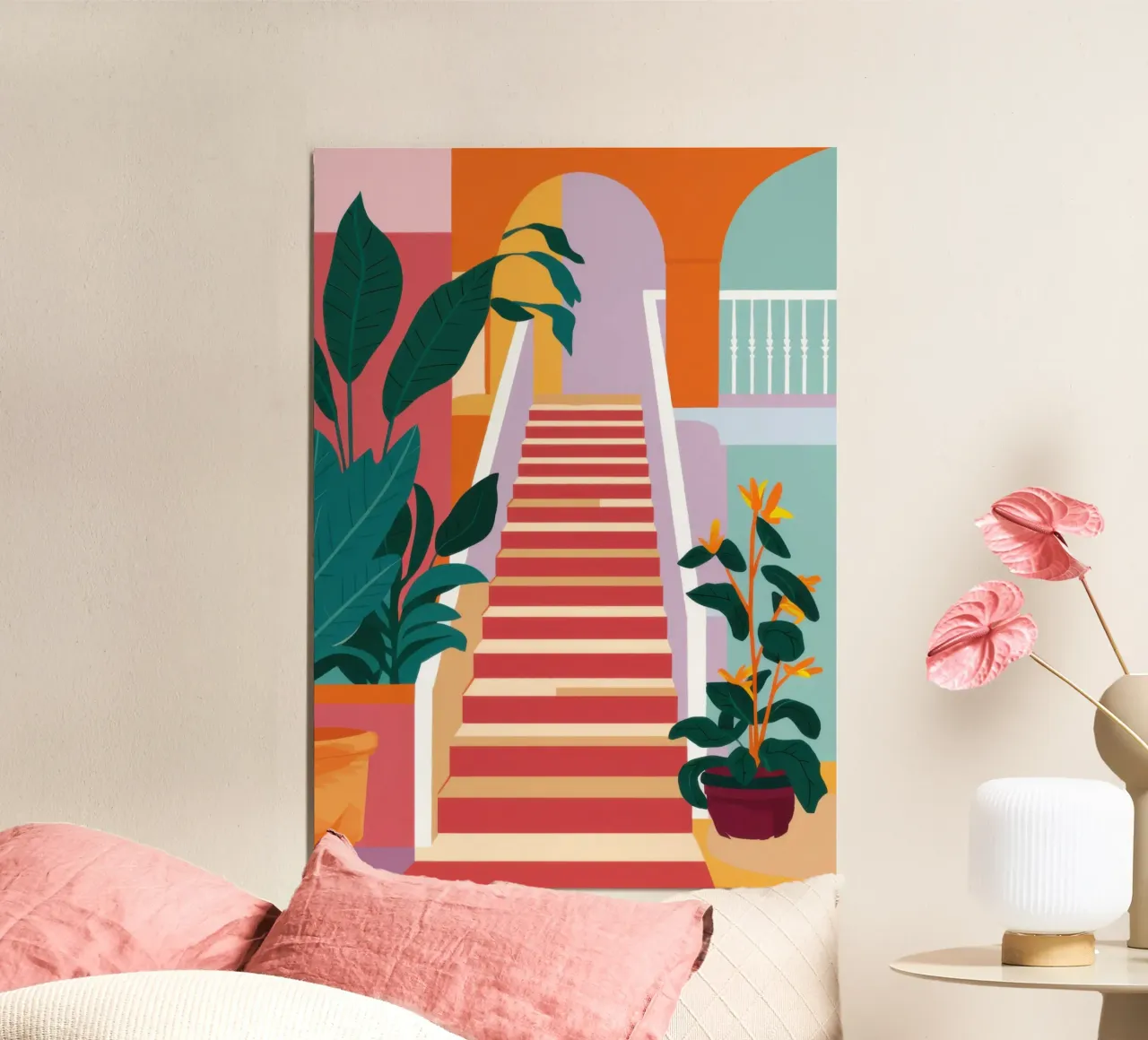 Giardino della Scala Rossa poster con telaio in legno da Luna Aura