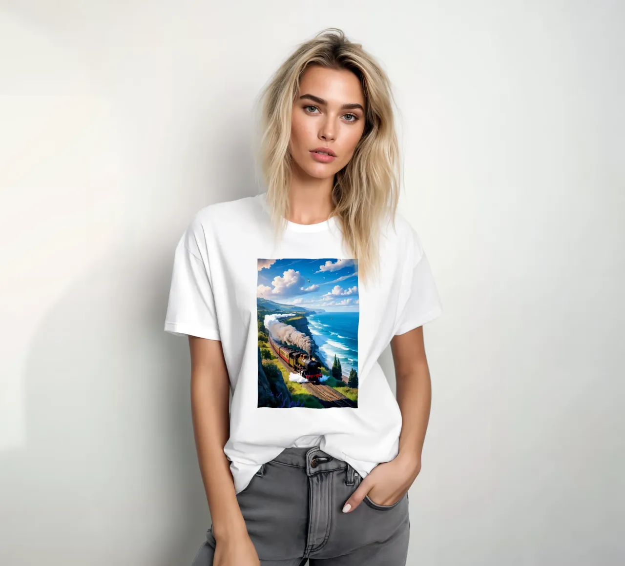 Old Train With Sea View t-shirt da Jeff Studio