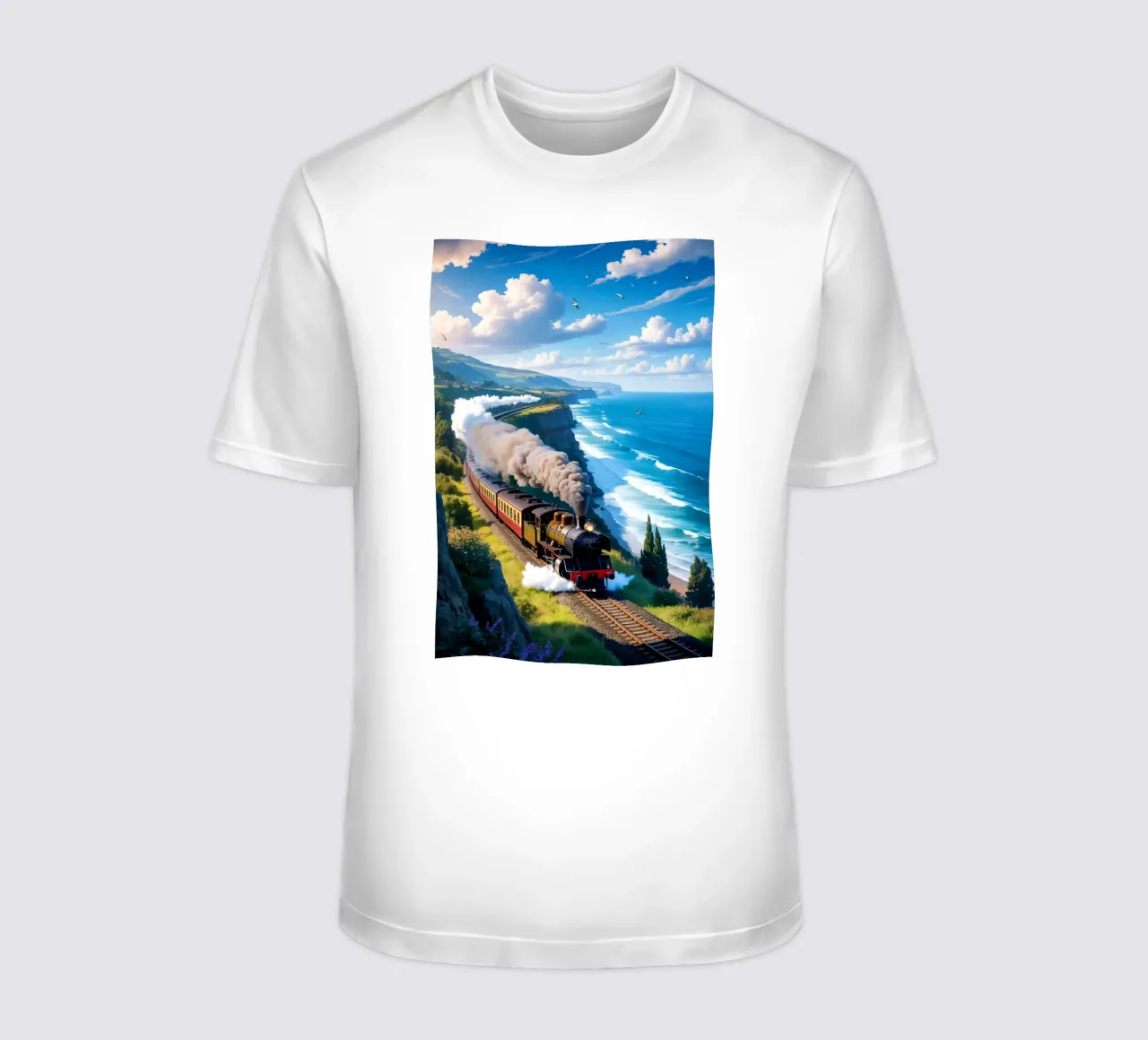 Old Train With Sea View t-shirt da Jeff Studio