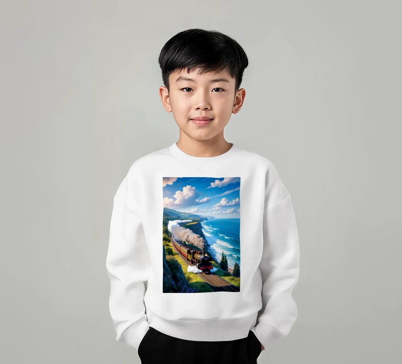 Old Train With Sea View felpa bambino da Jeff Studio