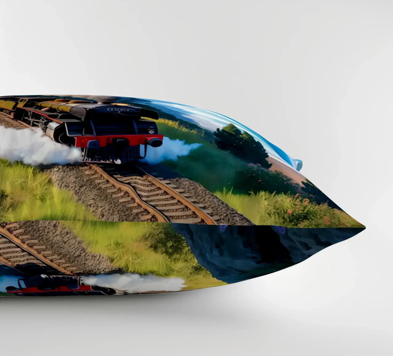 Old Train With Sea View cuscino da Jeff Studio