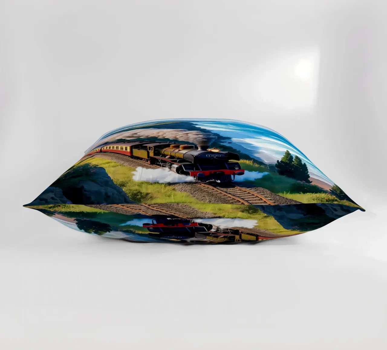 Old Train With Sea View cuscino da Jeff Studio