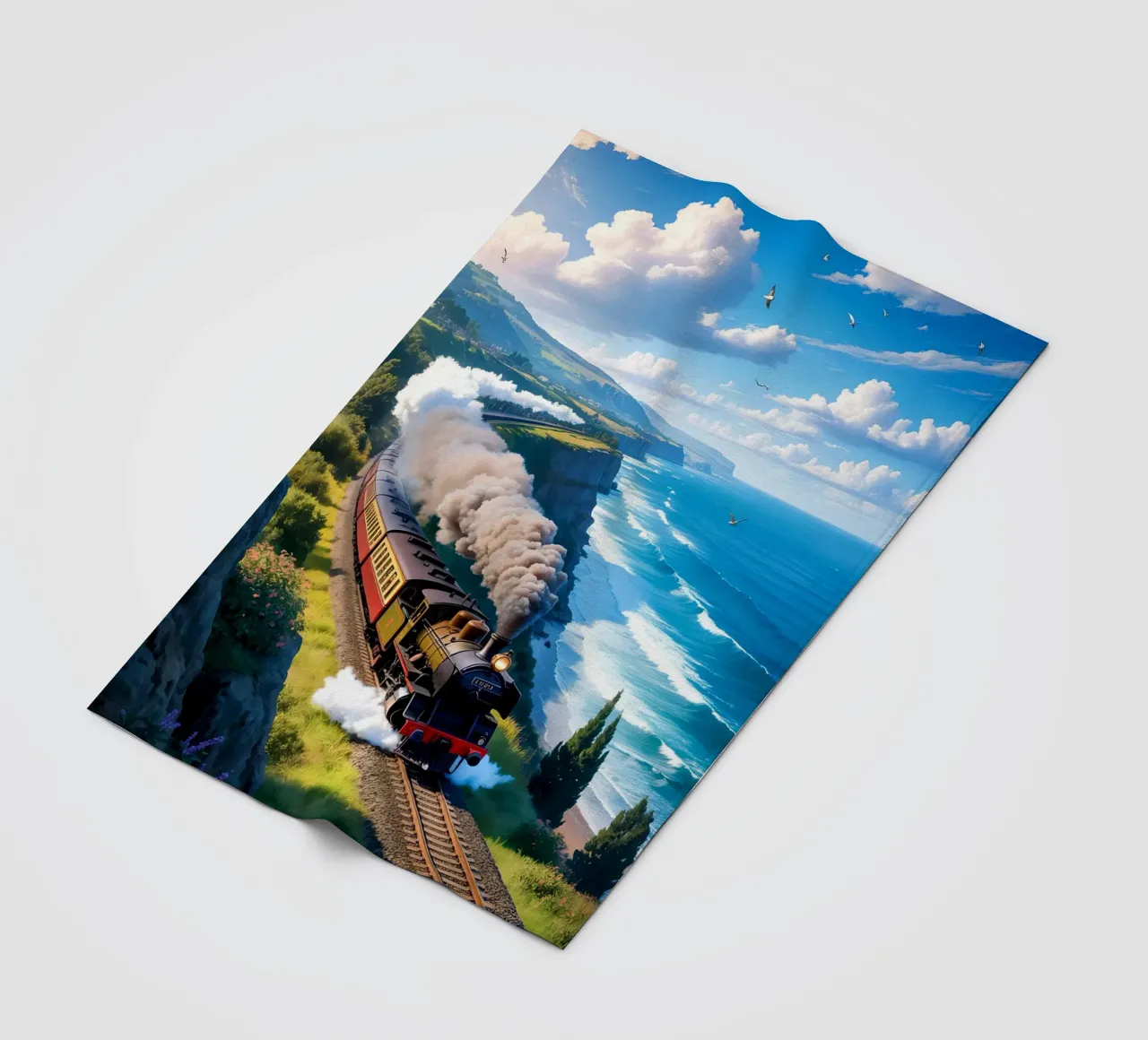 Old Train With Sea View coperta in pile da Jeff Studio