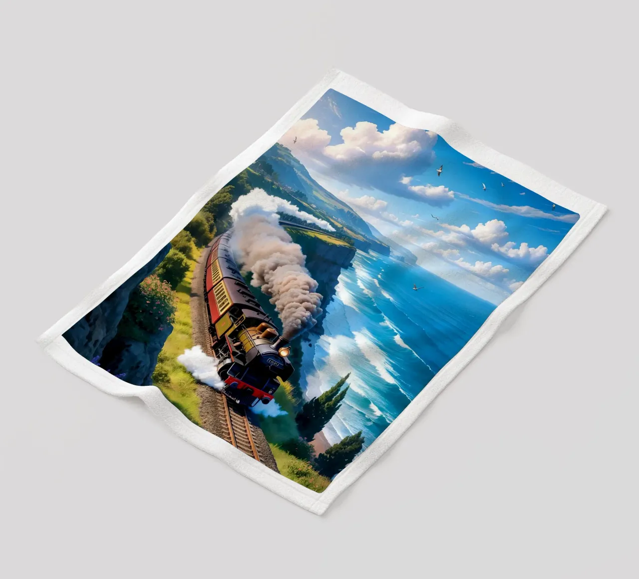 Old Train With Sea View coperta in pile da Jeff Studio