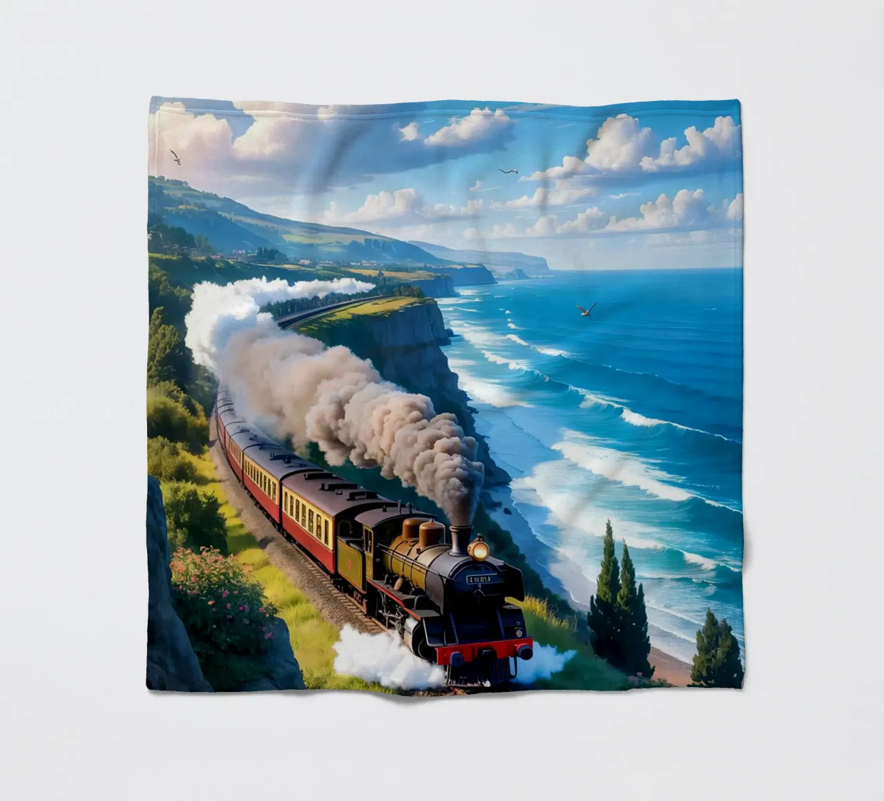 Old Train With Sea View coperta in pile da Jeff Studio