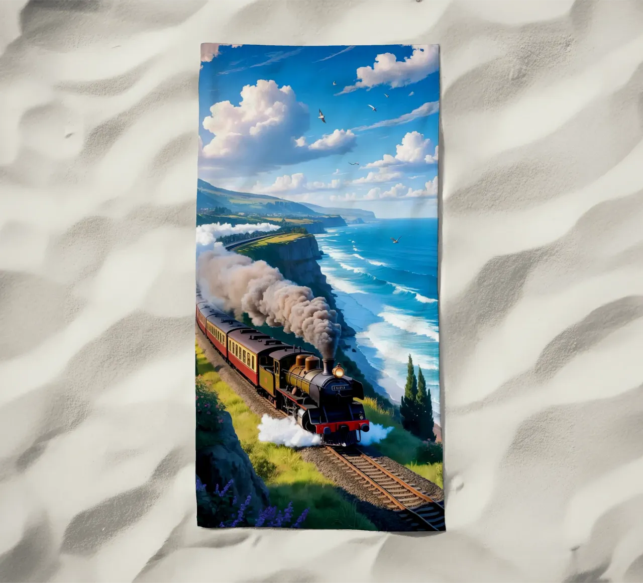 Old Train With Sea View telo mare da Jeff Studio