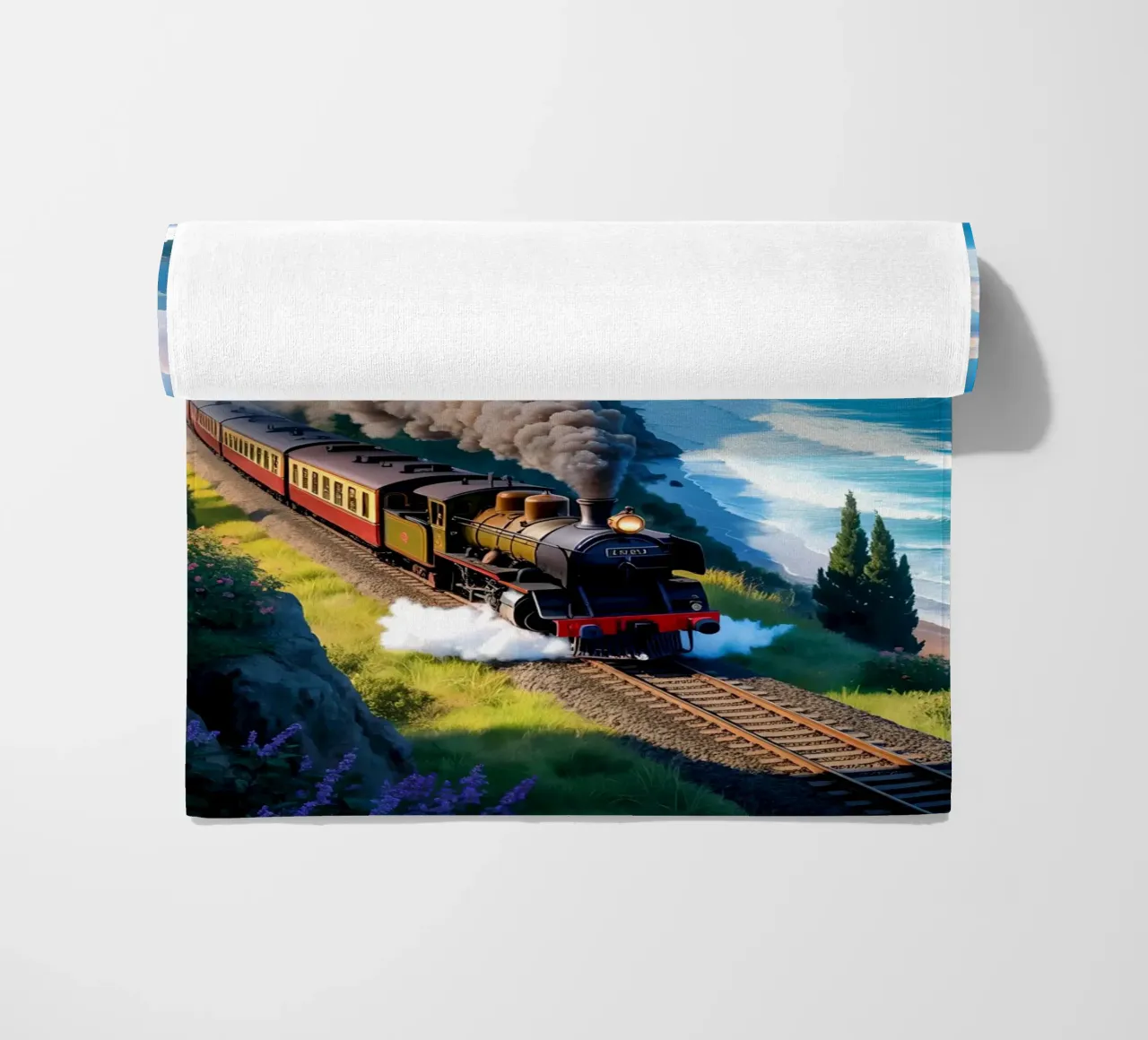 Old Train With Sea View telo mare da Jeff Studio