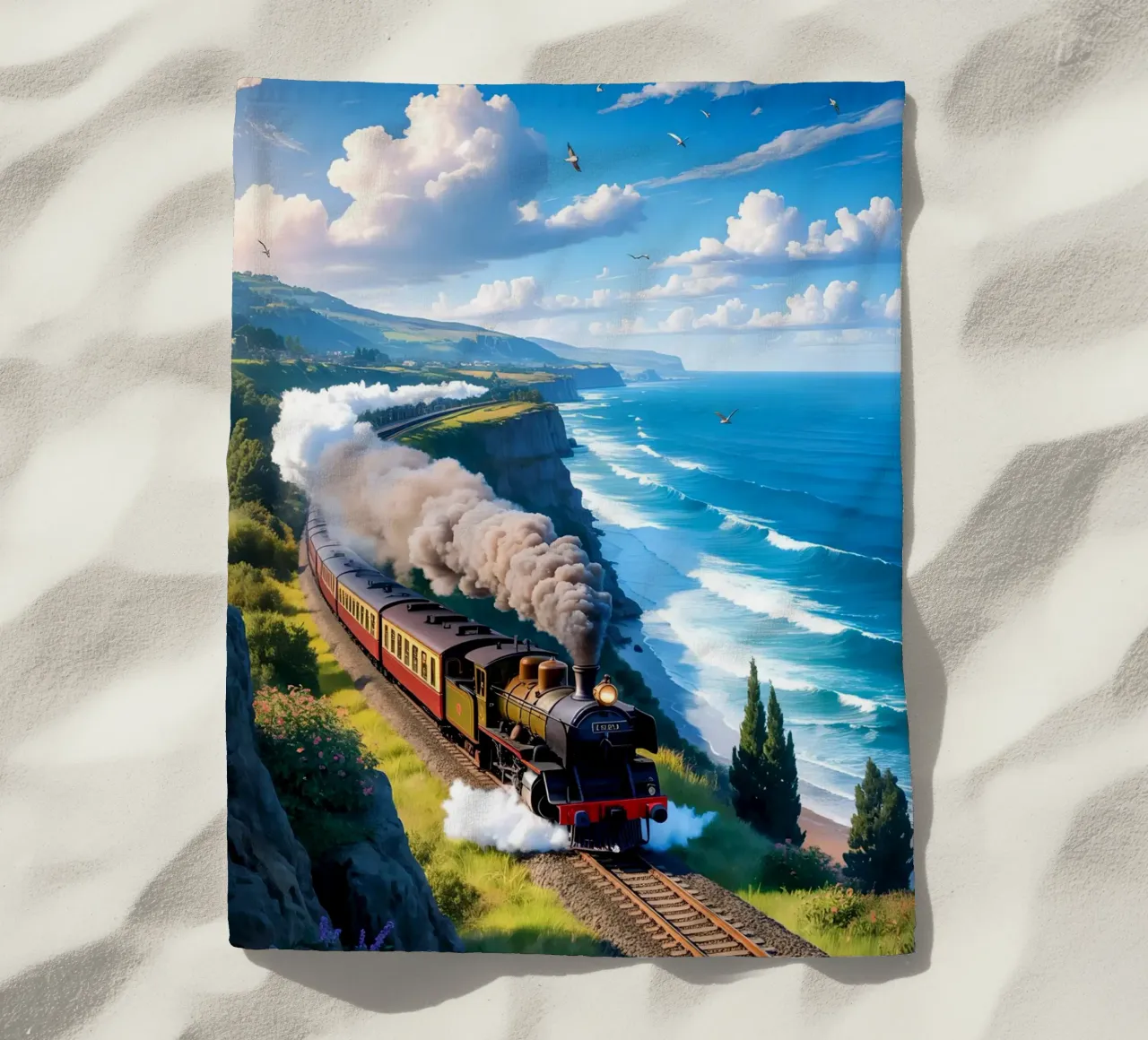 Old Train With Sea View telo mare da Jeff Studio
