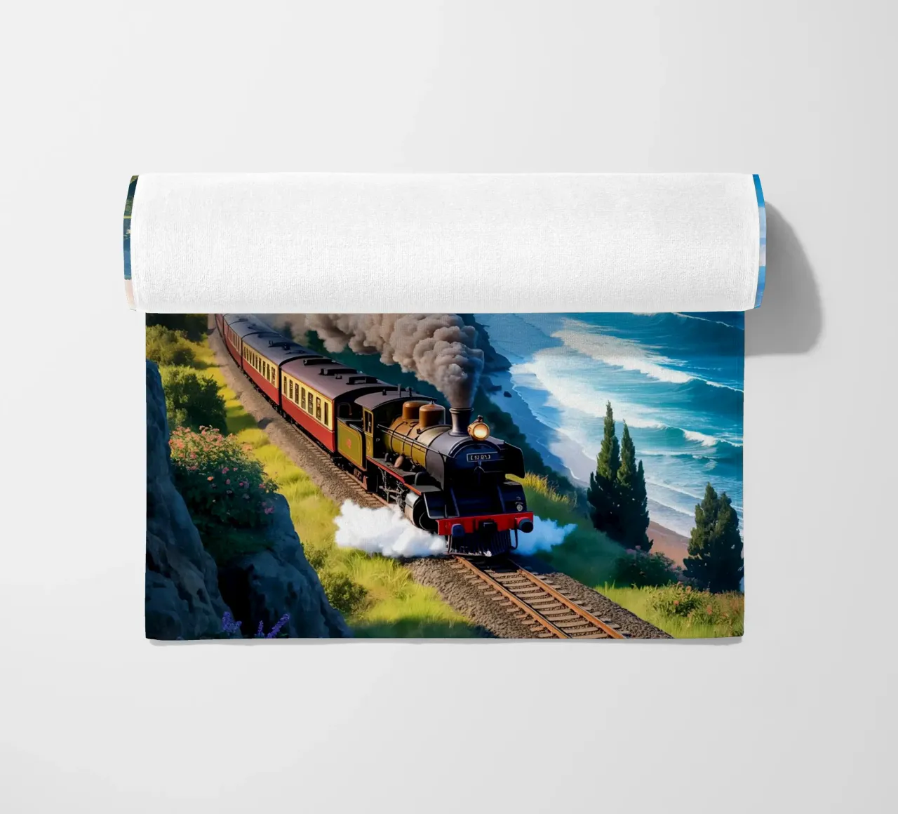 Old Train With Sea View telo mare da Jeff Studio