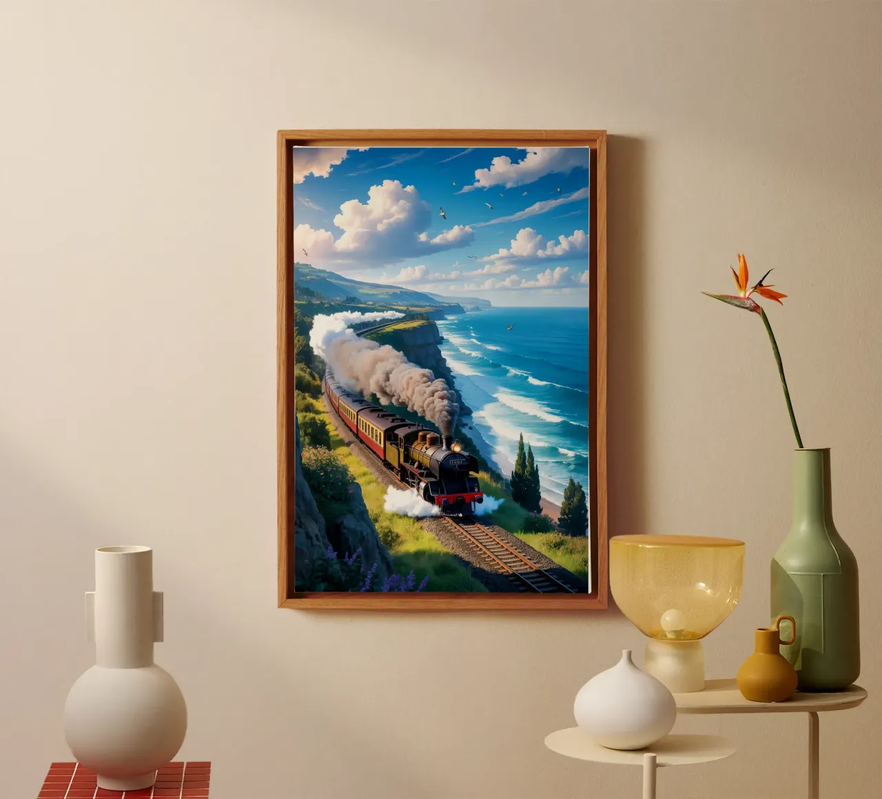 Old Train With Sea View tela con Cornice a cassetta da Jeff Studio