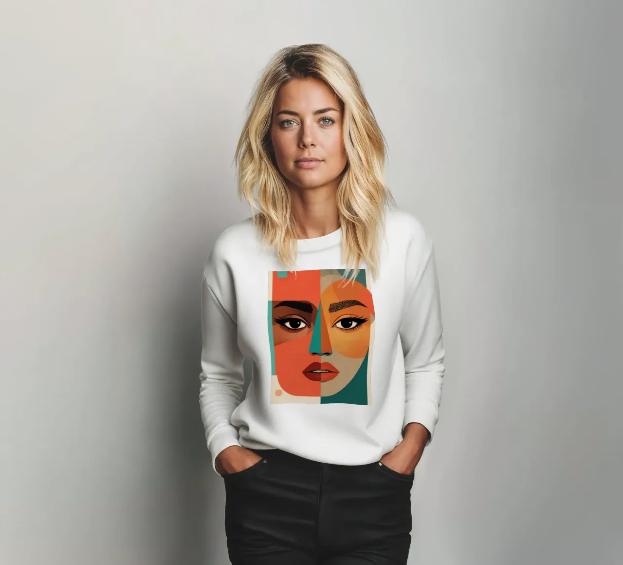 Geometric Abstract Portrait of Woman with Angular Shapes sweatshirt by DesignDoodle