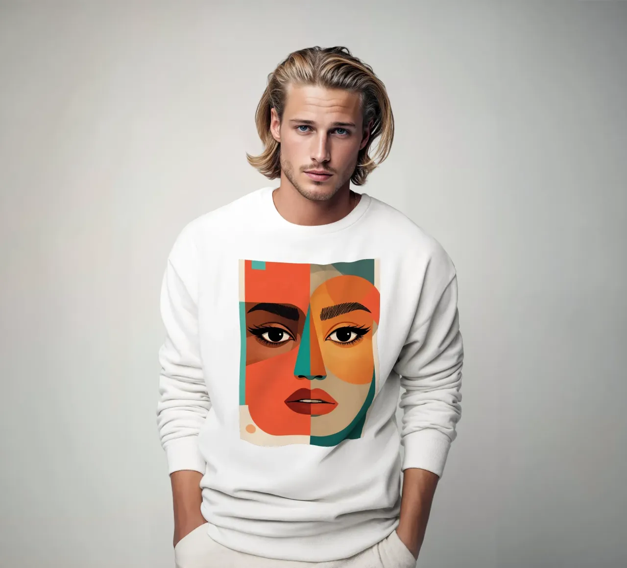 Geometric Abstract Portrait of Woman with Angular Shapes sweatshirt by DesignDoodle