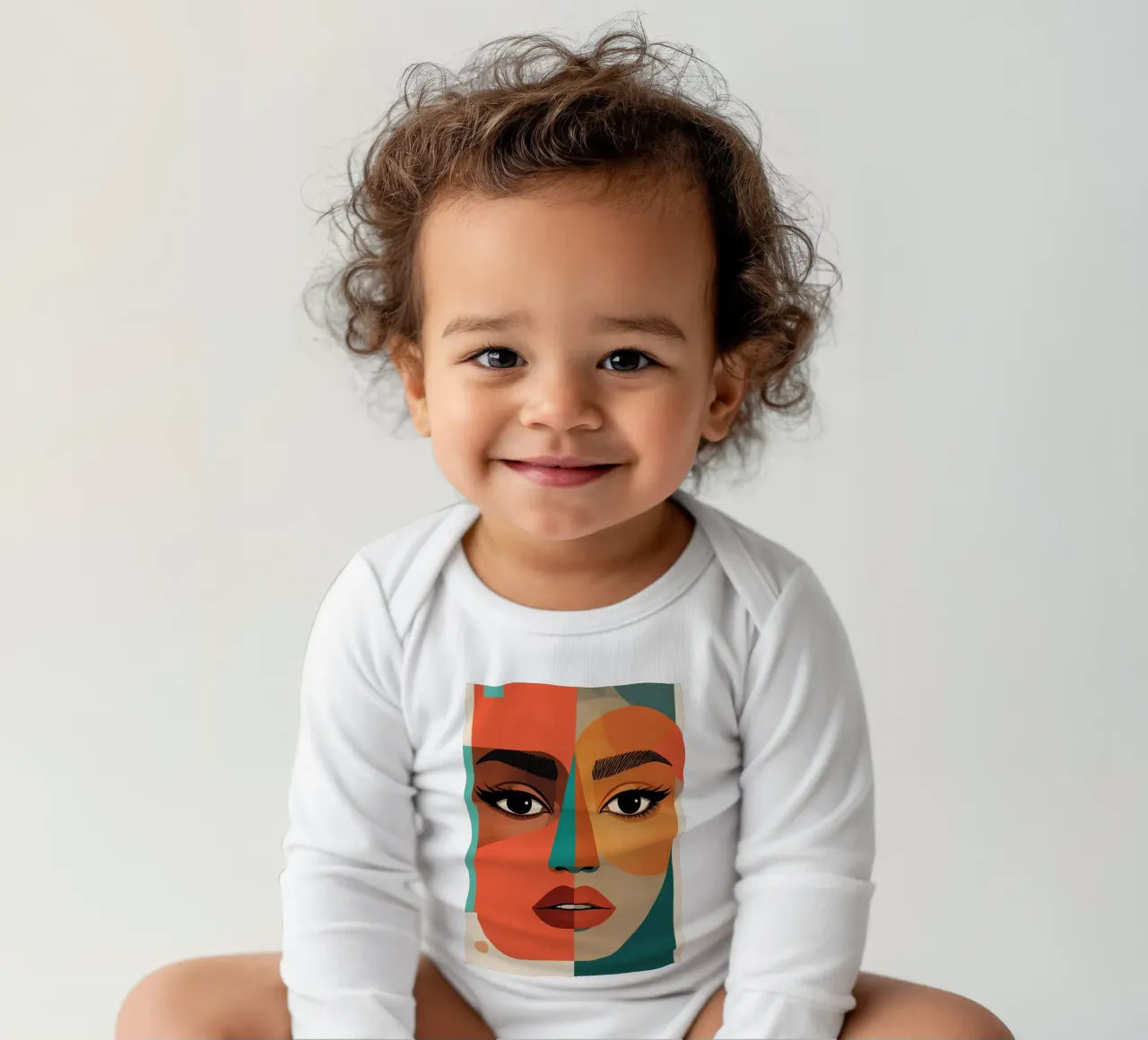 Geometric Abstract Portrait of Woman with Angular Shapes long-sleeve baby romper by DesignDoodle