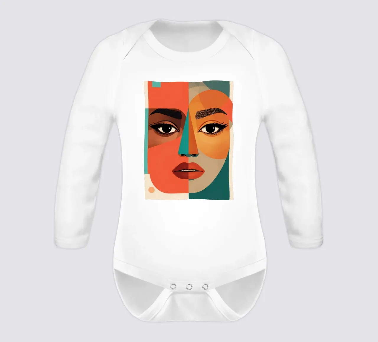 Geometric Abstract Portrait of Woman with Angular Shapes long-sleeve baby romper by DesignDoodle