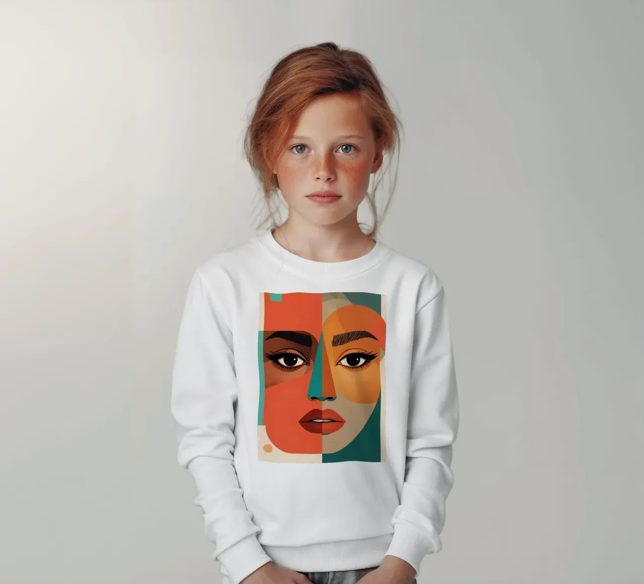 Geometric Abstract Portrait of Woman with Angular Shapes kids sweatshirt by DesignDoodle
