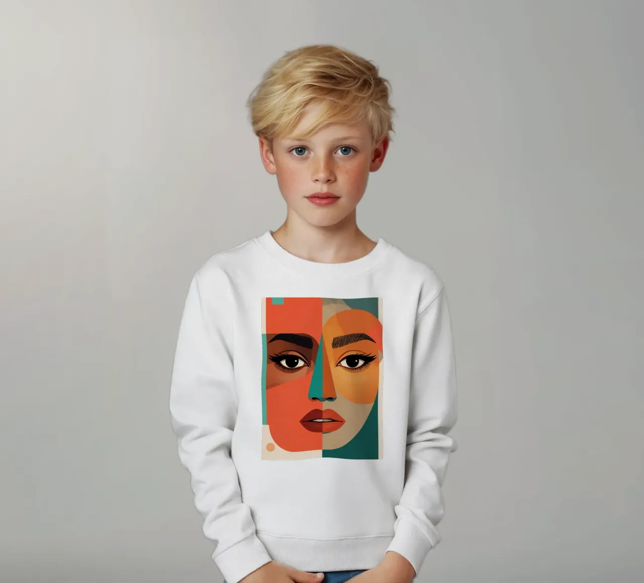 Geometric Abstract Portrait of Woman with Angular Shapes kids sweatshirt by DesignDoodle