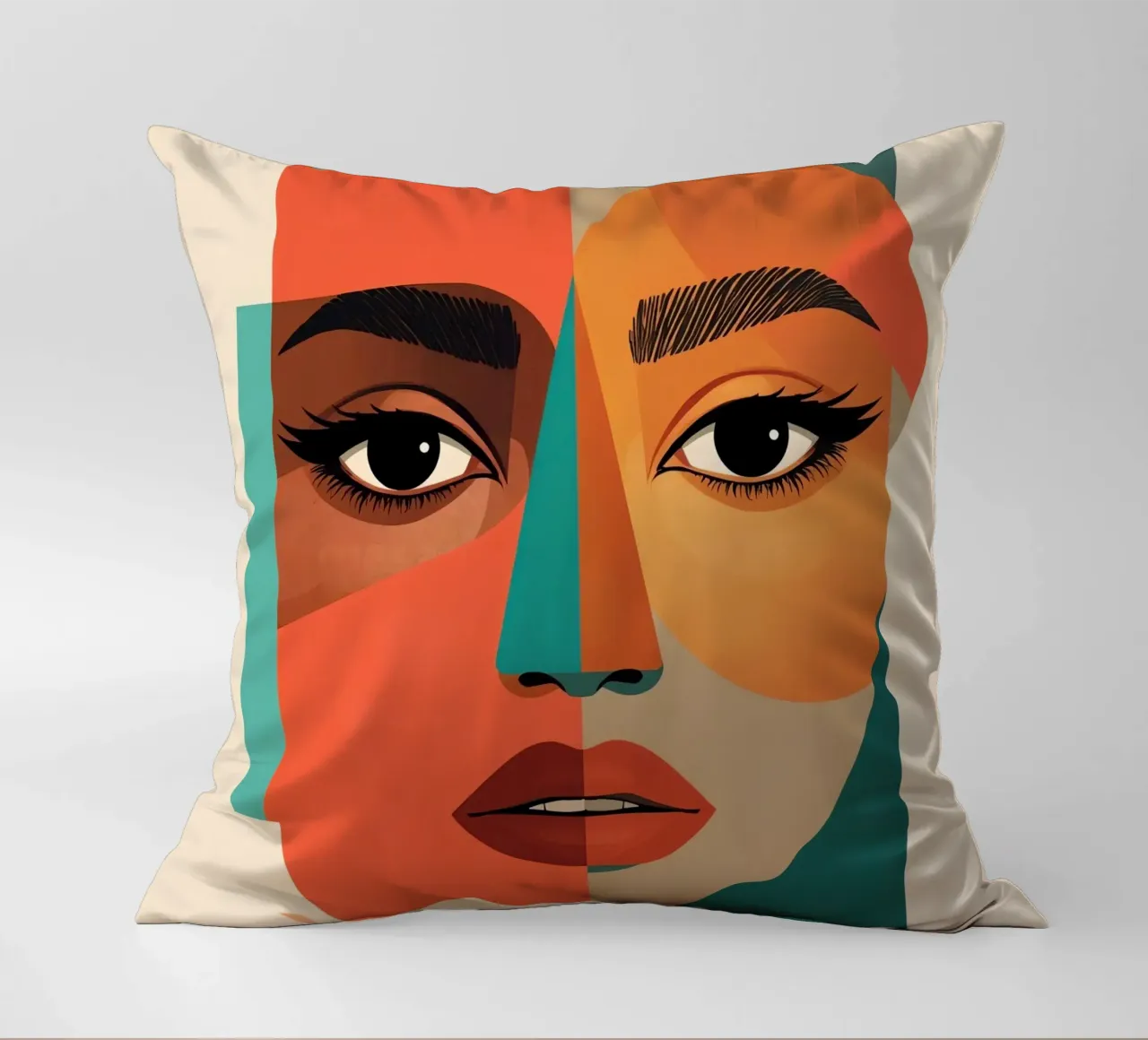 Geometric Abstract Portrait of Woman with Angular Shapes decorative cushion by DesignDoodle