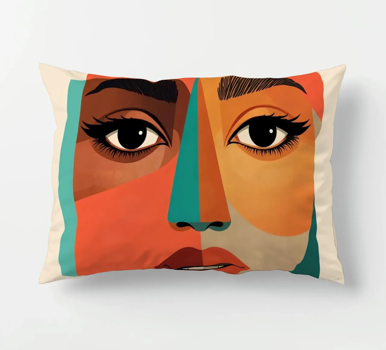 Geometric Abstract Portrait of Woman with Angular Shapes decorative cushion by DesignDoodle