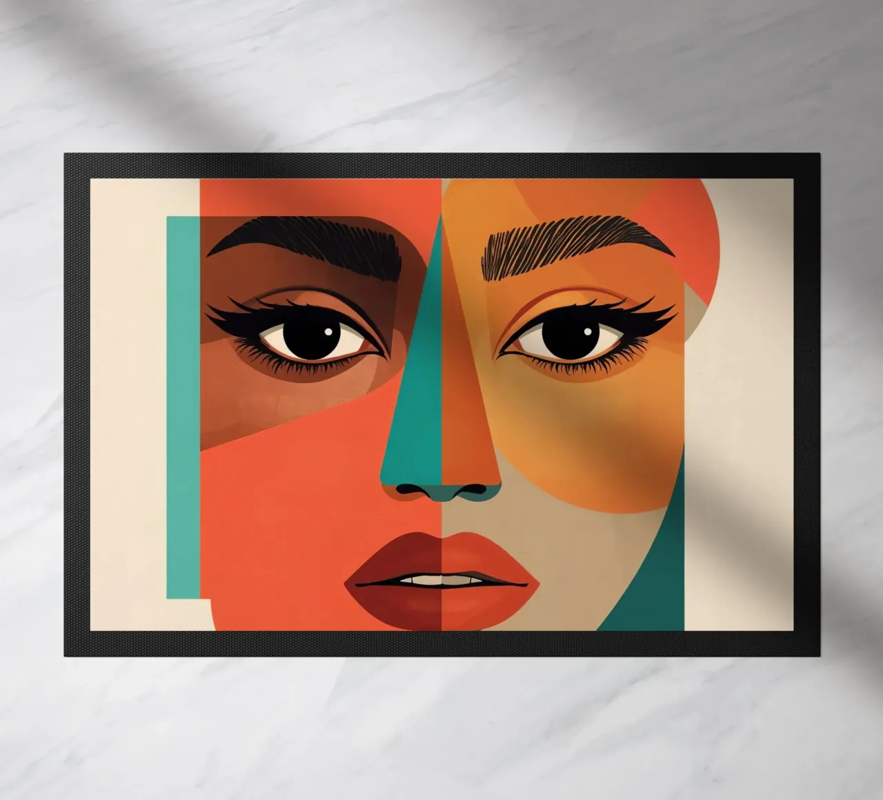 Geometric Abstract Portrait of Woman with Angular Shapes doormat by DesignDoodle
