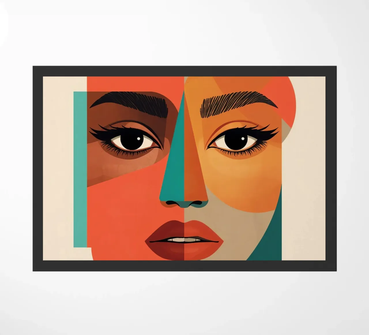 Geometric Abstract Portrait of Woman with Angular Shapes doormat by DesignDoodle