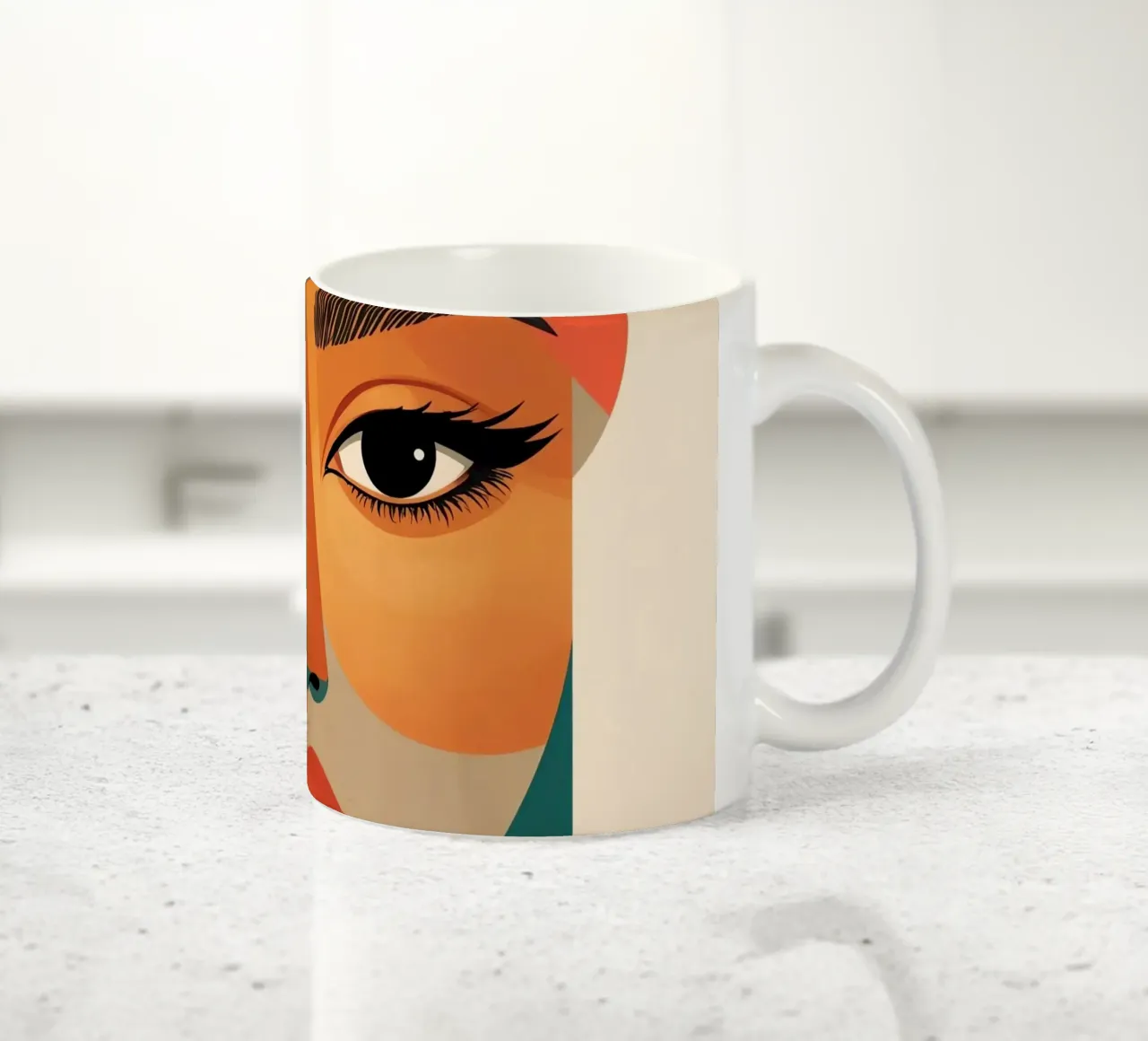 Geometric Abstract Portrait of Woman with Angular Shapes ceramic mug by DesignDoodle