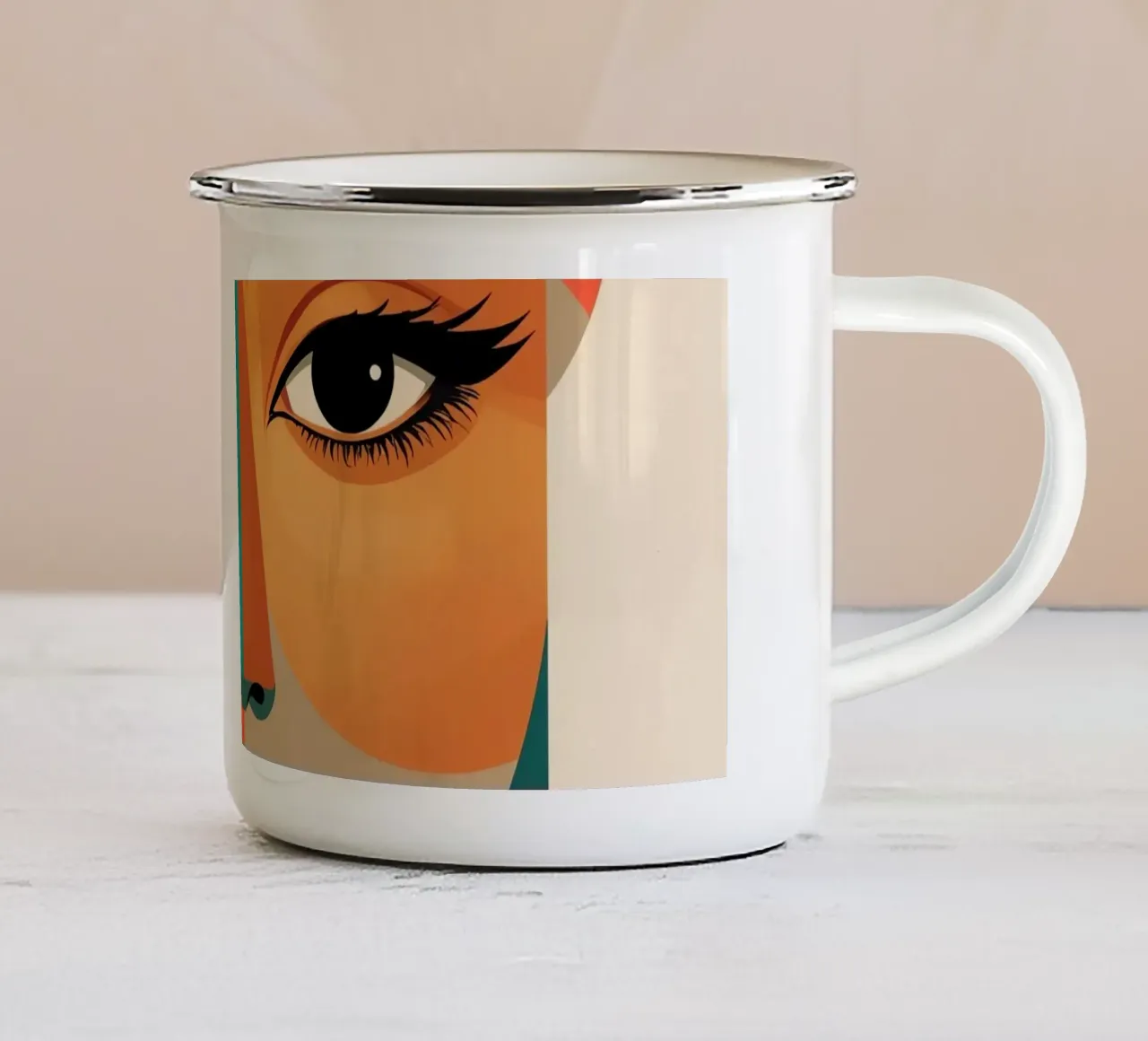 Geometric Abstract Portrait of Woman with Angular Shapes enamel mug by DesignDoodle