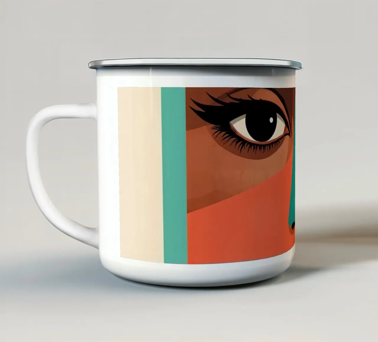 Geometric Abstract Portrait of Woman with Angular Shapes enamel mug by DesignDoodle